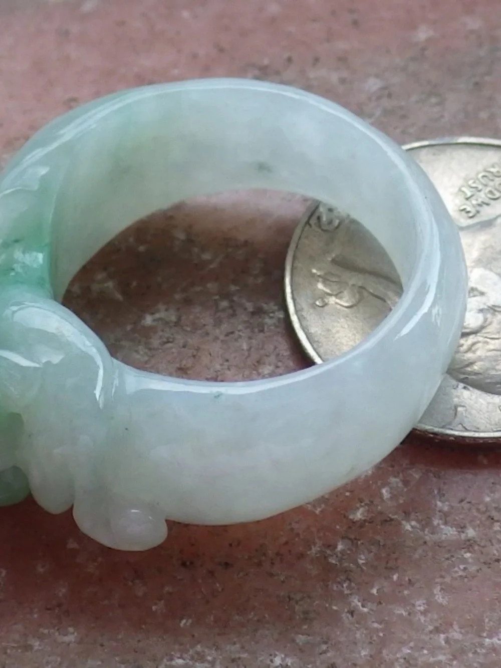 US 11.25 Certified Hand Carved Green Natural Burma A JADE Jadeite Gold Fish Ring